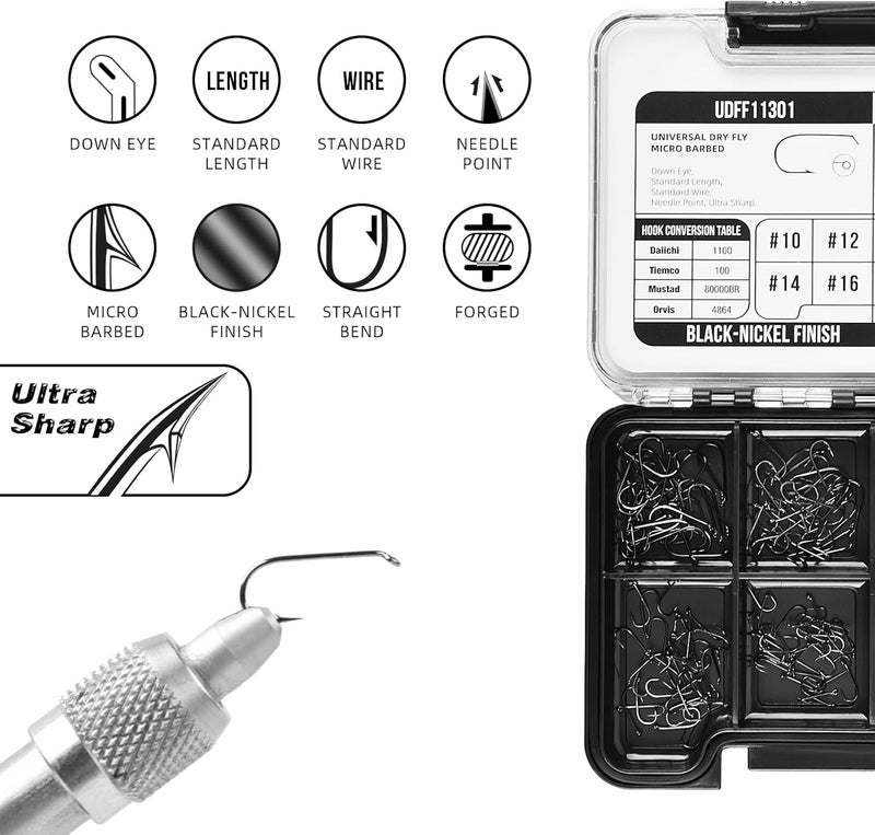 sf. 10# 12# 14# 16# Fly Tying Hooks Kit Assortment Micro Barbed High Carbon Steel Standard Dry Curved Nymph Scud Pupa Fly Fishing Hook 240Pcs with Waterproof Magnetic Hook Box - Image 3